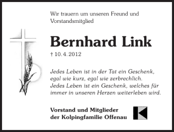 Traueranzeige von Bernhard Link 