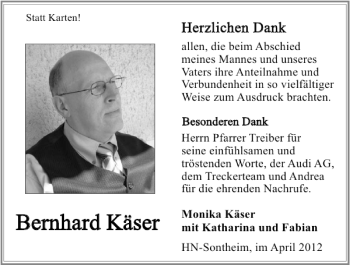 Traueranzeige von Bernhard Käser 