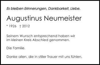 Traueranzeige von Augustinus Neumeister 