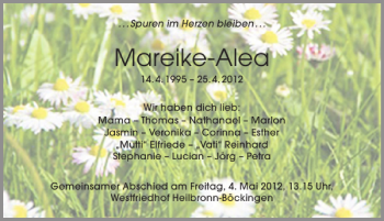 Traueranzeige von Mareike-Alea Mareike-Alea 