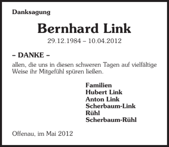 Traueranzeige von Bernhard Link 