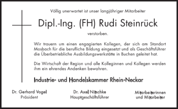 Traueranzeige von Dipl.-Ing. FH Rudi Steinrück 