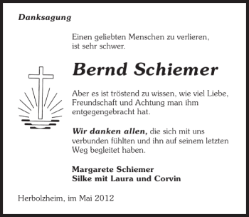 Traueranzeige von Bernd Schiemer 