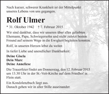 Traueranzeige von Rolf Ulmer 