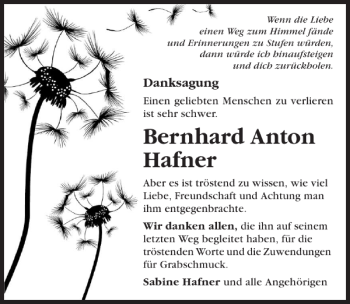 Traueranzeige von Bernhard Anton Hafner 