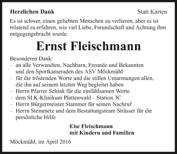 Traueranzeige von Ernst Fleischmann 