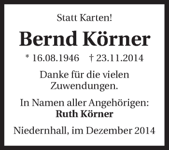 Traueranzeige von Bernd Körner 