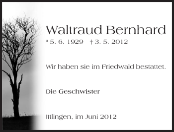 Traueranzeige von Waltraud Bernhard 