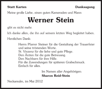 Traueranzeige von Werner Stein 