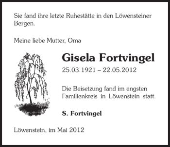 Traueranzeige von Gisela Fortvingel 