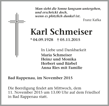 Traueranzeige von Karl Schmeiser 