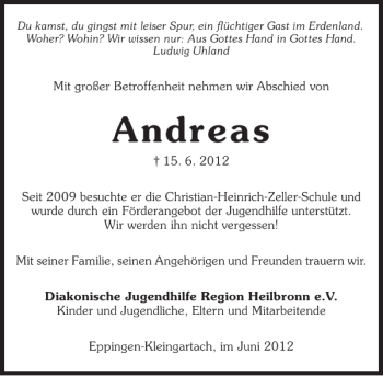 Traueranzeige von Andreas Andreas 