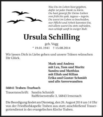 Traueranzeige von Ursula Schilling 