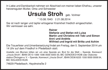 Traueranzeige von Ursula Stroh 