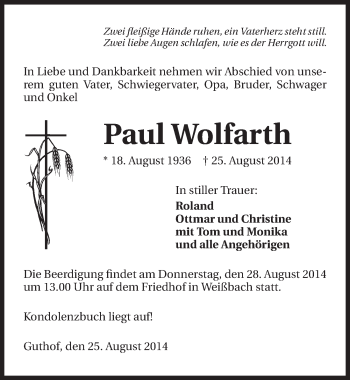 Traueranzeige von Paul Wolfarth 