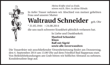 Traueranzeige von Waltraud Schneider 