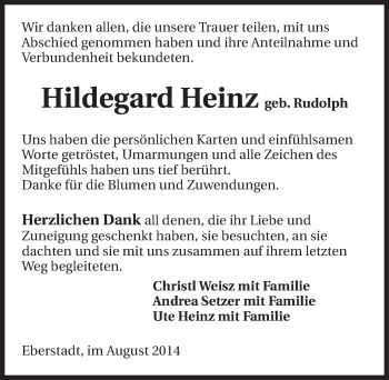 Traueranzeige von Hildegard Heinz 