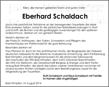 Traueranzeige von Eberhard Schaldach 