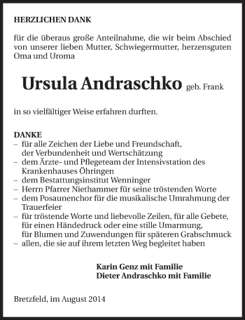 Traueranzeige von Ursula Andraschko 