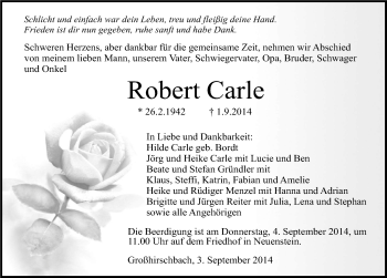 Traueranzeige von Robert Carle 