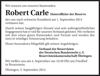 Traueranzeige von Robert Carle 