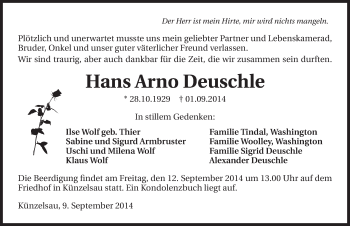 Traueranzeige von Hans Arno Deuschle 