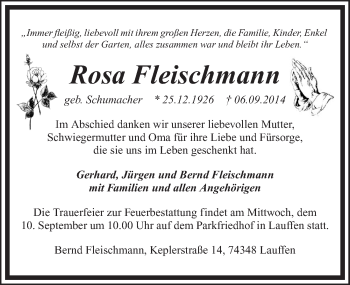 Traueranzeige von Rosa Fleischmann 