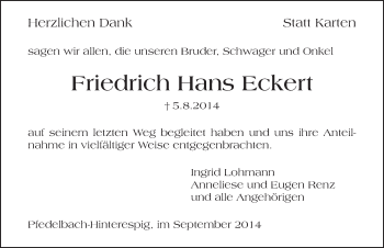 Traueranzeige von Friedrich Hans Eckert 