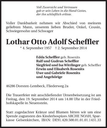 Traueranzeige von Lothar Otto Adolf Scheffler 