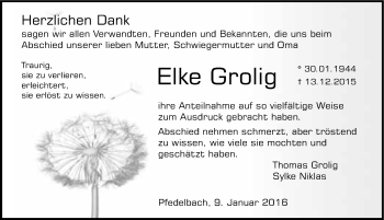 Traueranzeige von Elke Grolig 