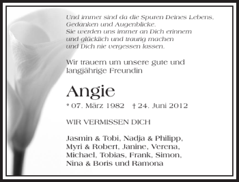 Traueranzeige von Angie Angie 