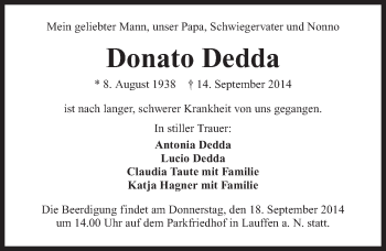 Traueranzeige von Donato Dedda 