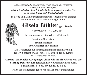 Traueranzeige von Gisela Bühler 