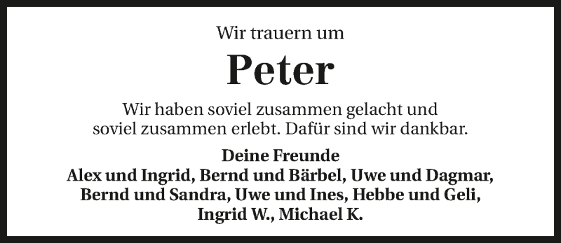  Traueranzeige für Peter Mertens vom 09.01.2016 aus 