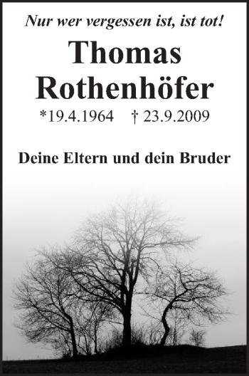 Traueranzeige von Thomas Rothenhöfer 