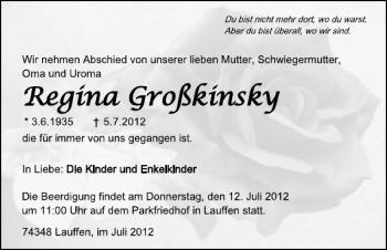 Traueranzeige von Regina Großkinsky 