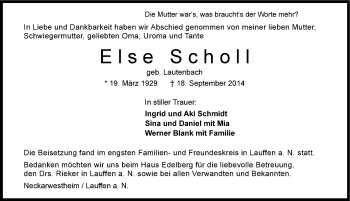 Traueranzeige von Else Scholl 