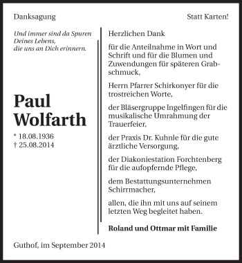 Traueranzeige von Paul Wolfarth 