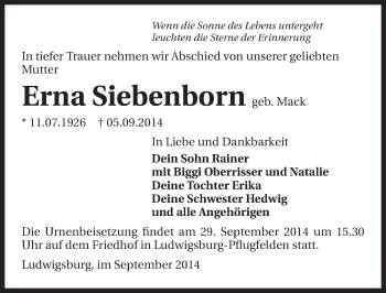 Traueranzeige von Erna Siebenborn 