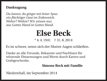 Traueranzeige von Else Beck 