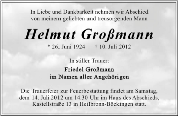 Traueranzeige von Helmut Großmann 