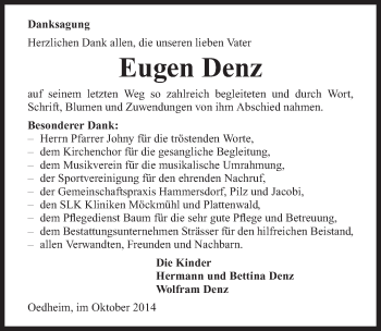 Traueranzeige von Eugen Denz 