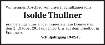 Traueranzeige von Isolde Thullner 