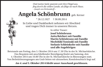 Traueranzeige von Angela Schönbrunn 