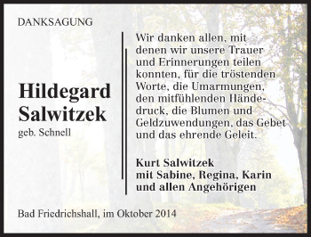 Traueranzeige von Hildegard Salwitzek 