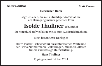 Traueranzeige von Isolde Thullner 