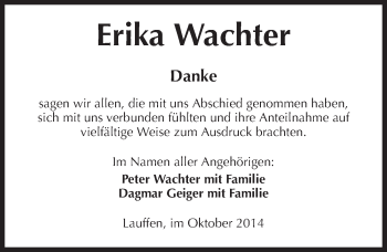 Traueranzeige von Erika Wachter 