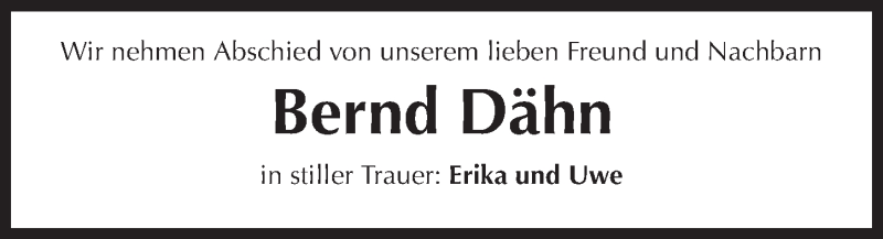  Traueranzeige für Bernd Dähn vom 10.10.2014 aus 