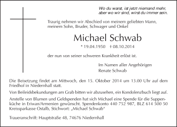 Traueranzeige von Michael Schwab 