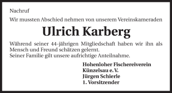 Traueranzeige von Ulrich Karberg 